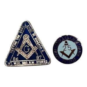 Vintage Masonic Lapel Pin Lot Of 2 Niagara B 86-87 25 Year Ontario Grand Lodge